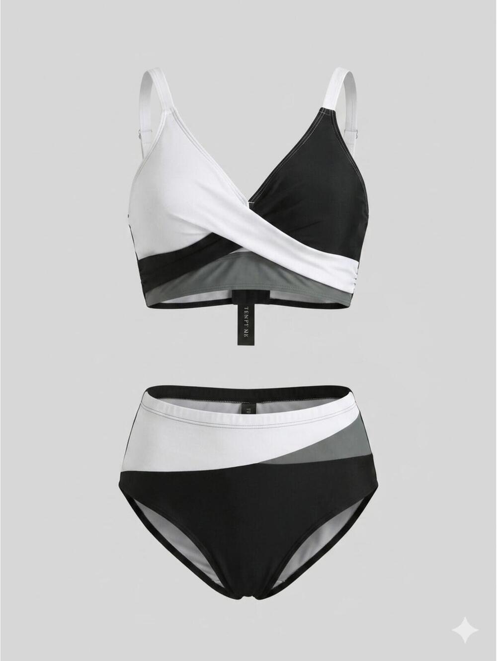 2/$30✨ Tempt Me Plus Size Colorblock Bikini Set Black White Gray 14W XL 1X NWT